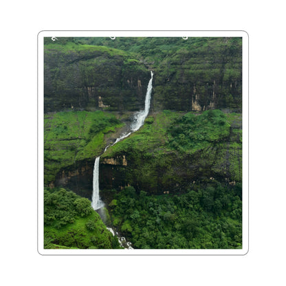 Waterfall Landscape Kiss-Cut Sticker — Lush Green Nature Laptop Decal