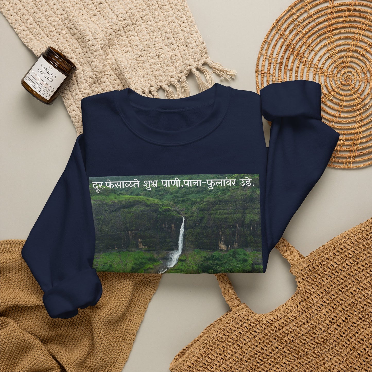 Waterfall Photography Sweatshirt — Scenic Green Landscape Crewneck