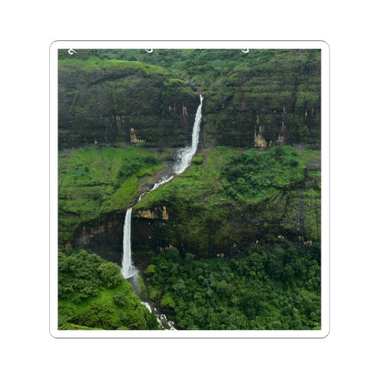 Waterfall Landscape Kiss-Cut Sticker — Lush Green Nature Laptop Decal