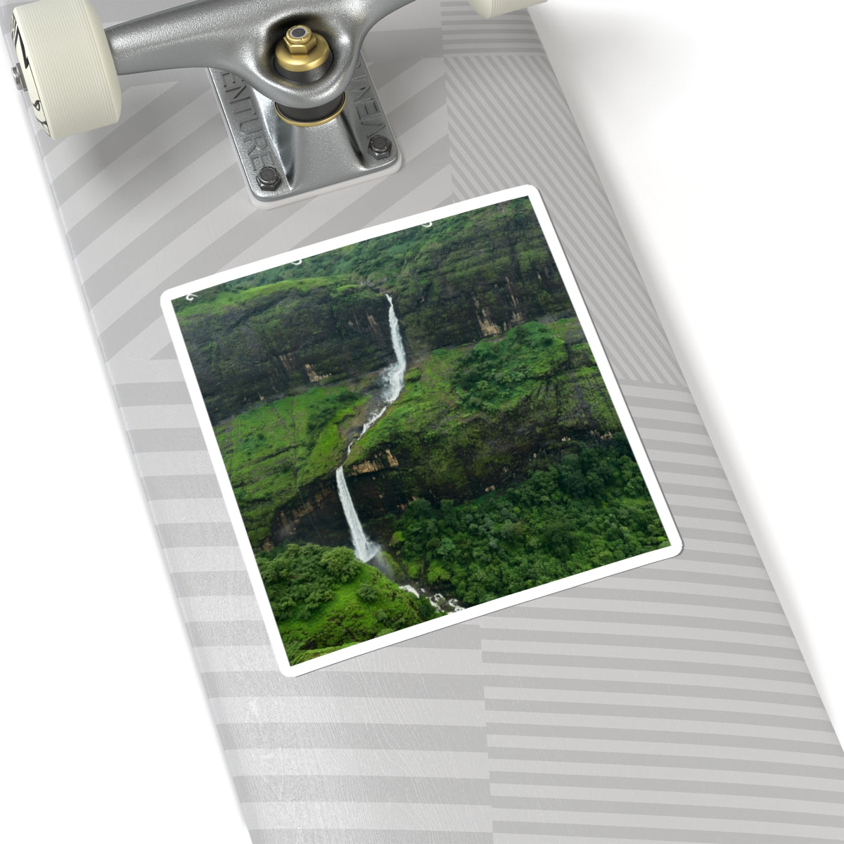Waterfall Landscape Kiss-Cut Sticker — Lush Green Nature Laptop Decal