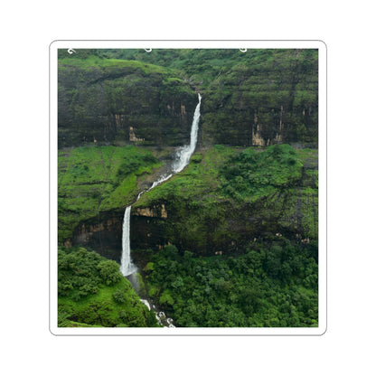 Waterfall Landscape Kiss-Cut Sticker — Lush Green Nature Laptop Decal
