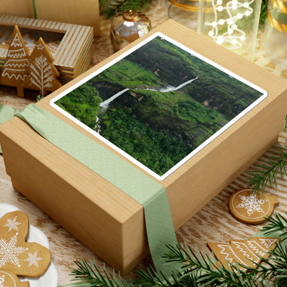 Waterfall Landscape Kiss-Cut Sticker — Lush Green Nature Laptop Decal