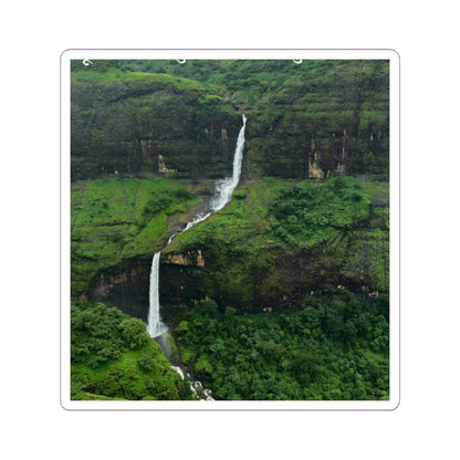 Waterfall Landscape Kiss-Cut Sticker — Lush Green Nature Laptop Decal
